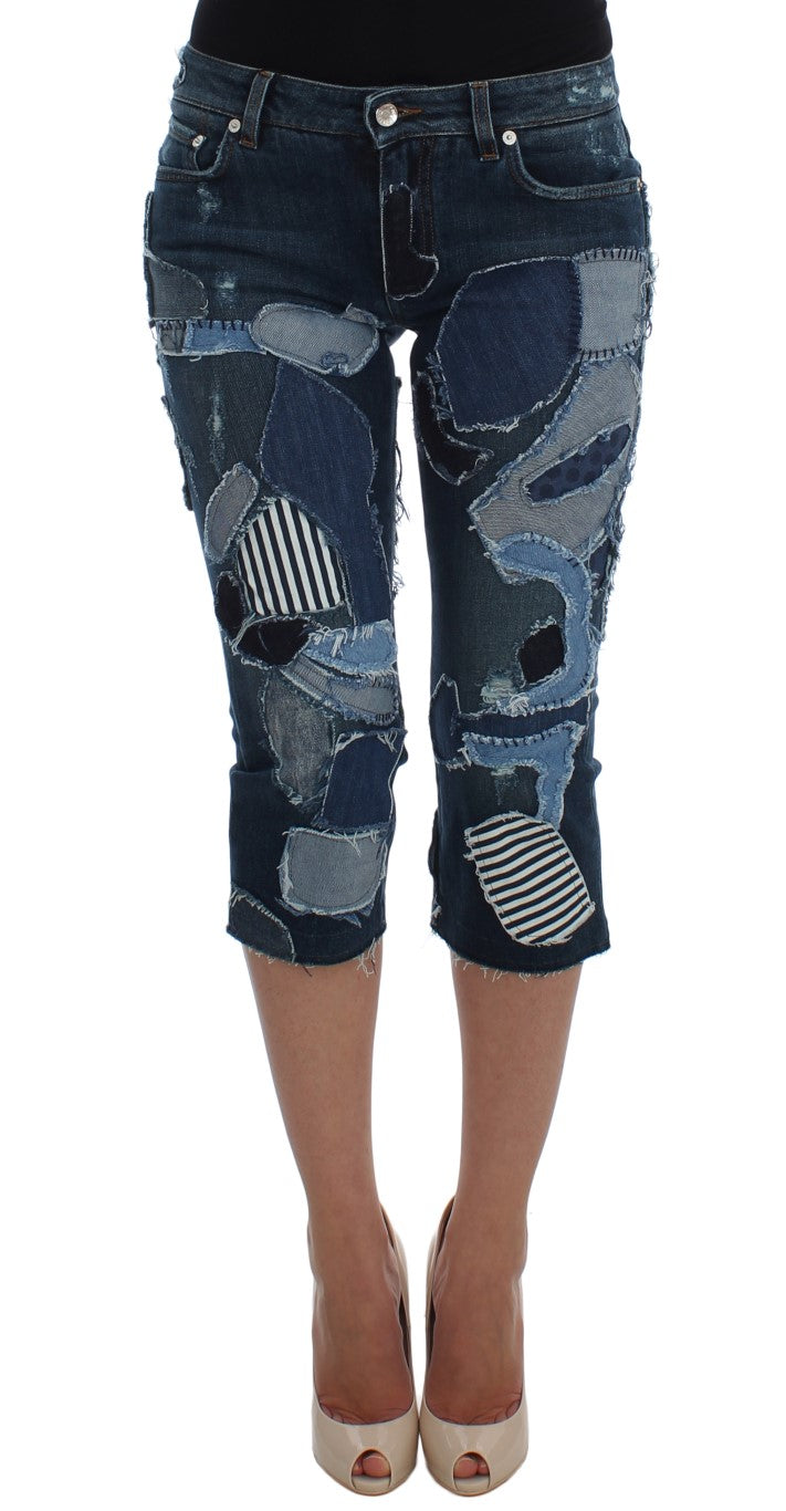 Dolce & Gabbana Pantaloncini di jeans patchwork blu chic