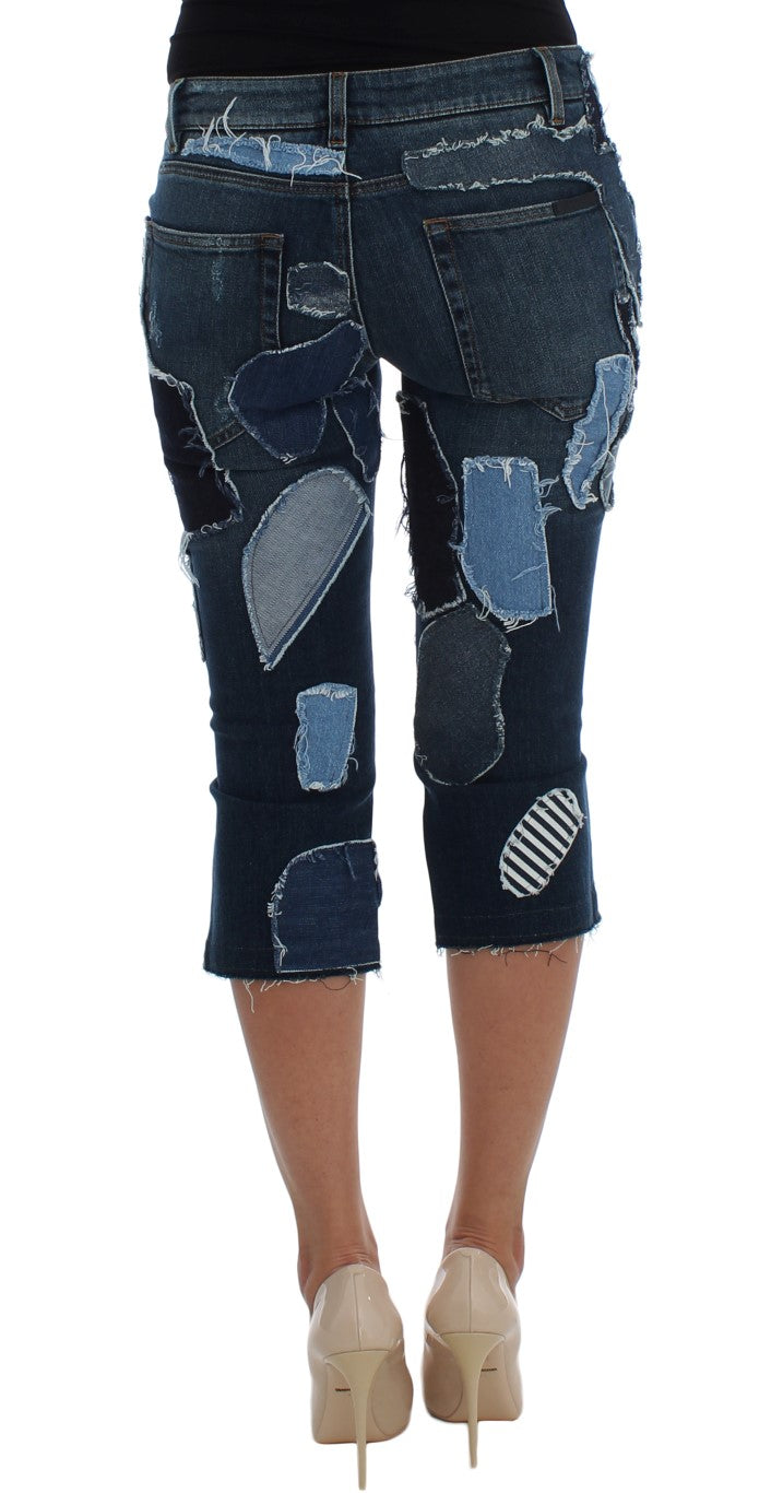 Dolce & Gabbana Pantaloncini di jeans patchwork blu chic