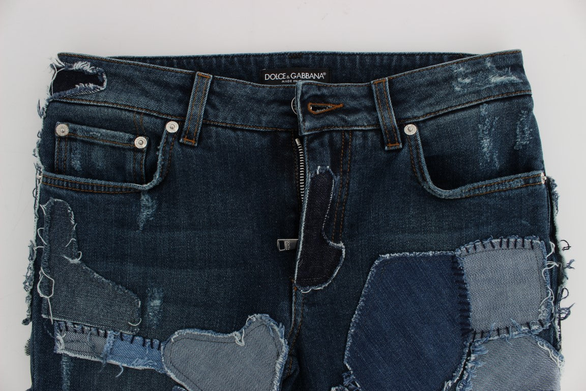 Dolce & Gabbana Pantaloncini di jeans patchwork blu chic