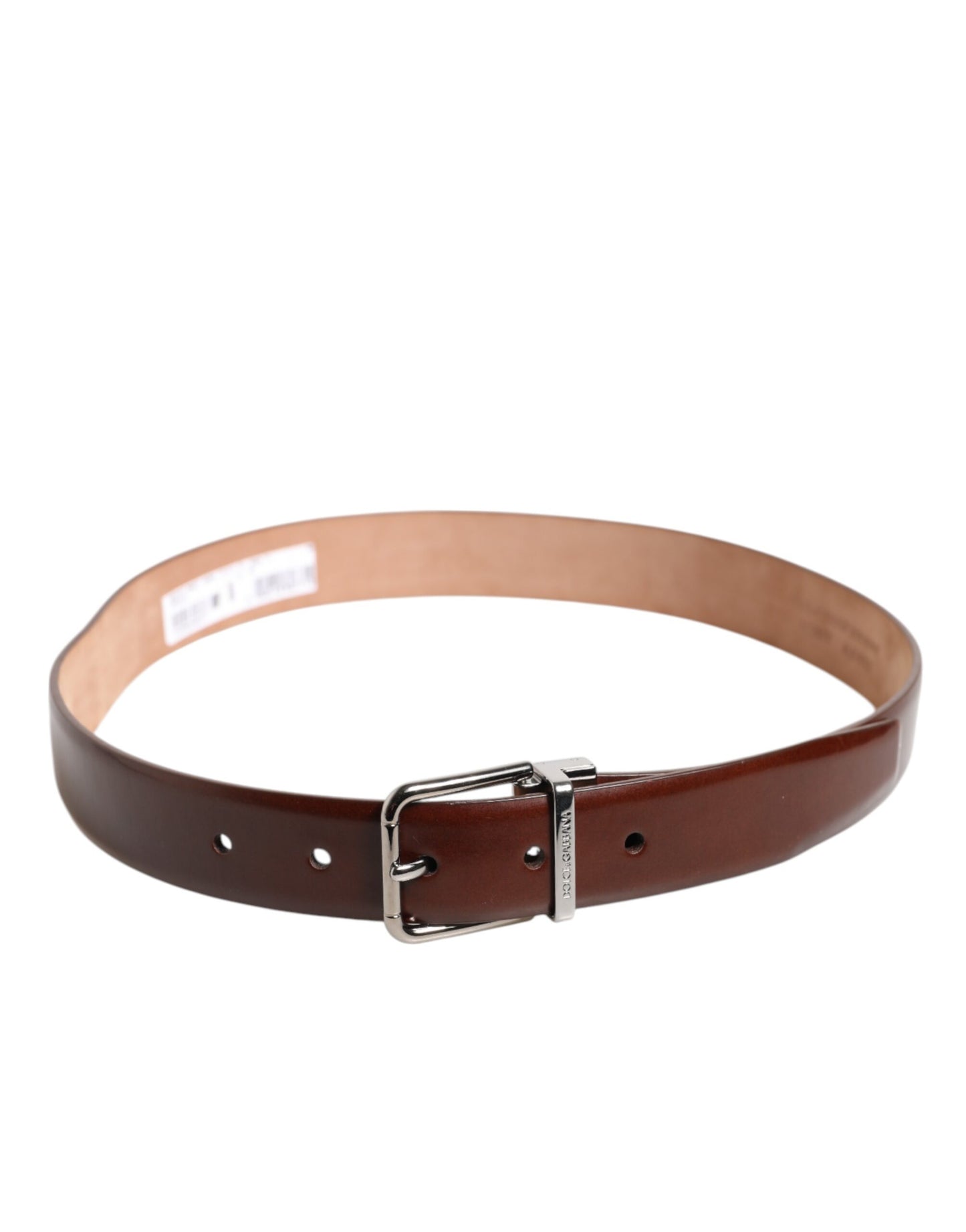 Dolce & Gabbana Brown Classic Calf Leather Silver Buckle Belt
