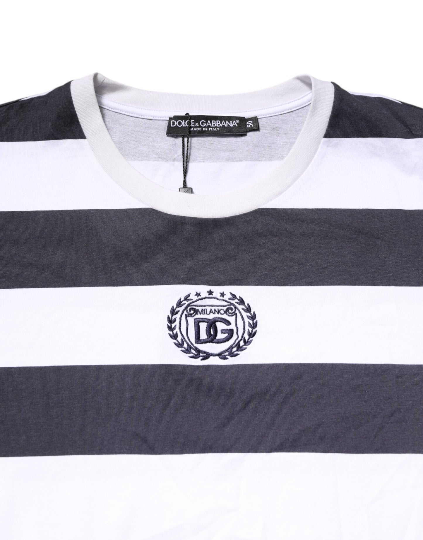 Dolce & Gabbana Blue White Striped DG MILANO Crew Neck T-shirt