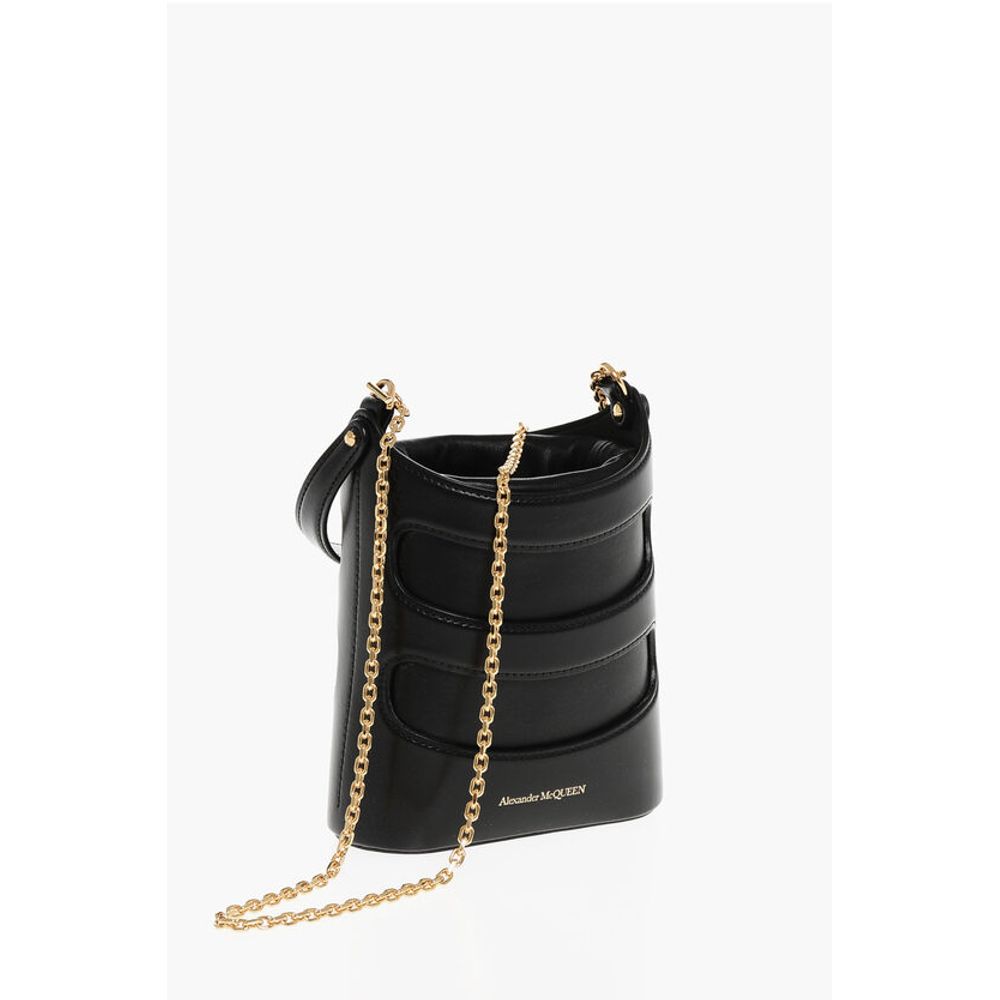 Alexander McQueen Leather THE RISE Mini Bucket Bag with Shoulder Chain