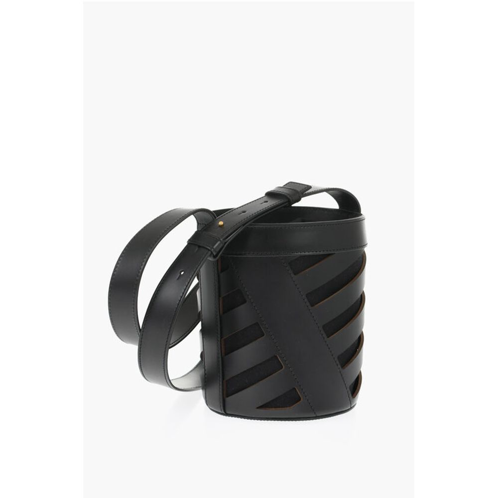 Off-White Leather CUT-OUT DIAG Bucket Bag with Drawstring