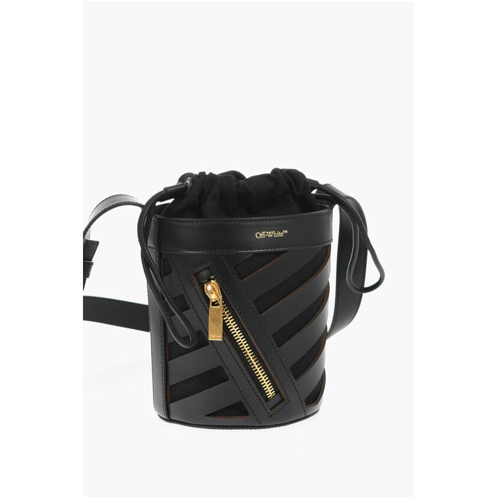 Off-White Leather CUT-OUT DIAG Bucket Bag with Drawstring