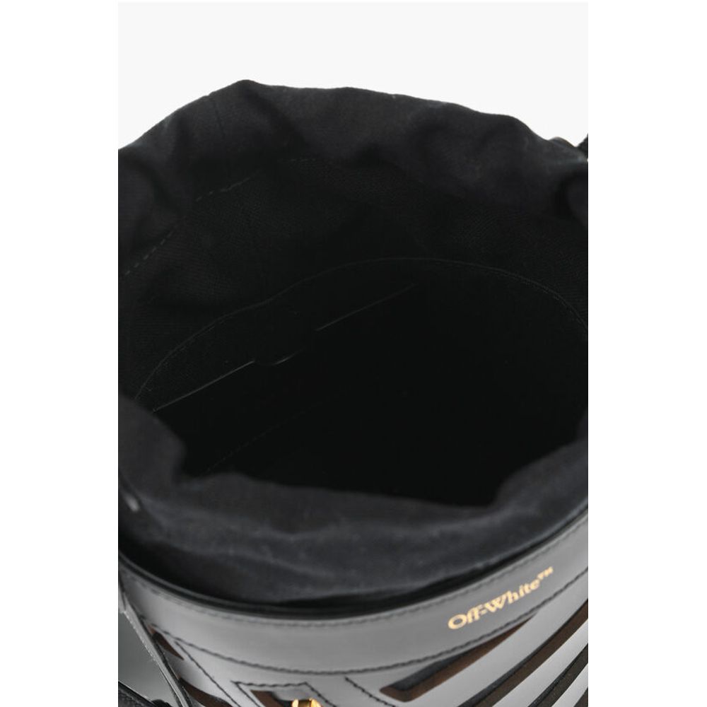 Off-White Leather CUT-OUT DIAG Bucket Bag with Drawstring
