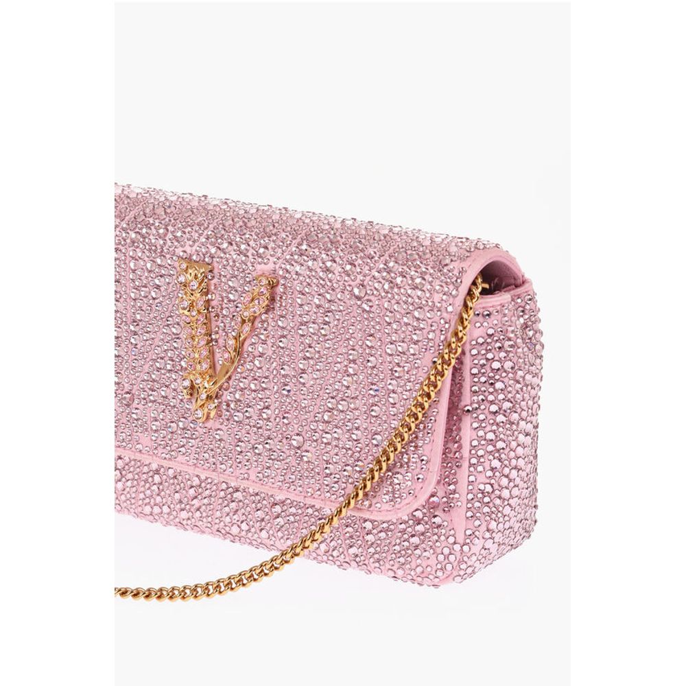 Versace Rhinestone Shoulder Bag with Golden-Effect Monogram