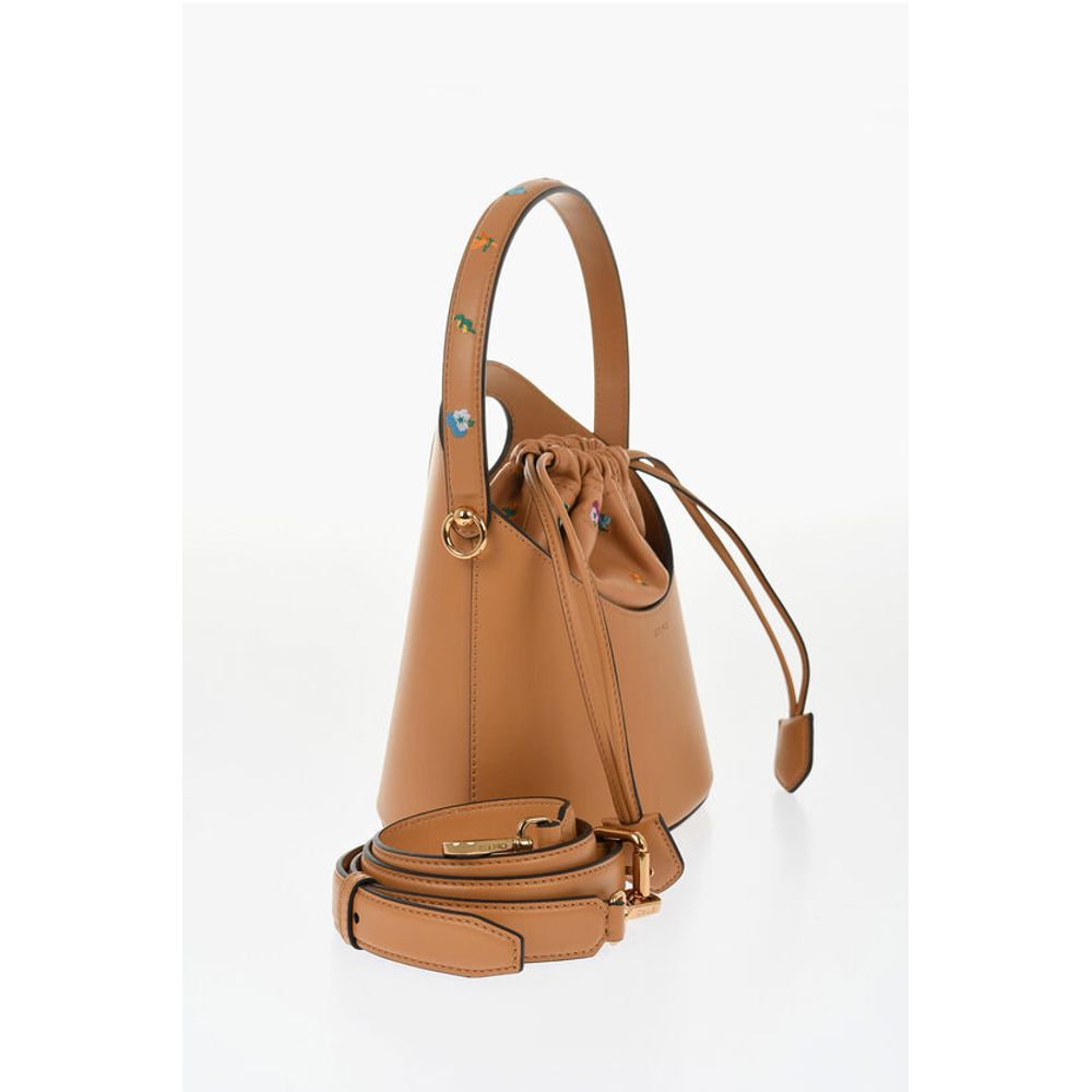 Etro Leather Bucket Bag with Embroidery Flowers