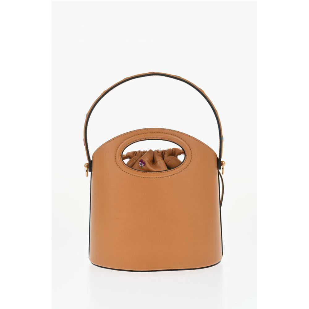 Etro Leather Bucket Bag with Embroidery Flowers