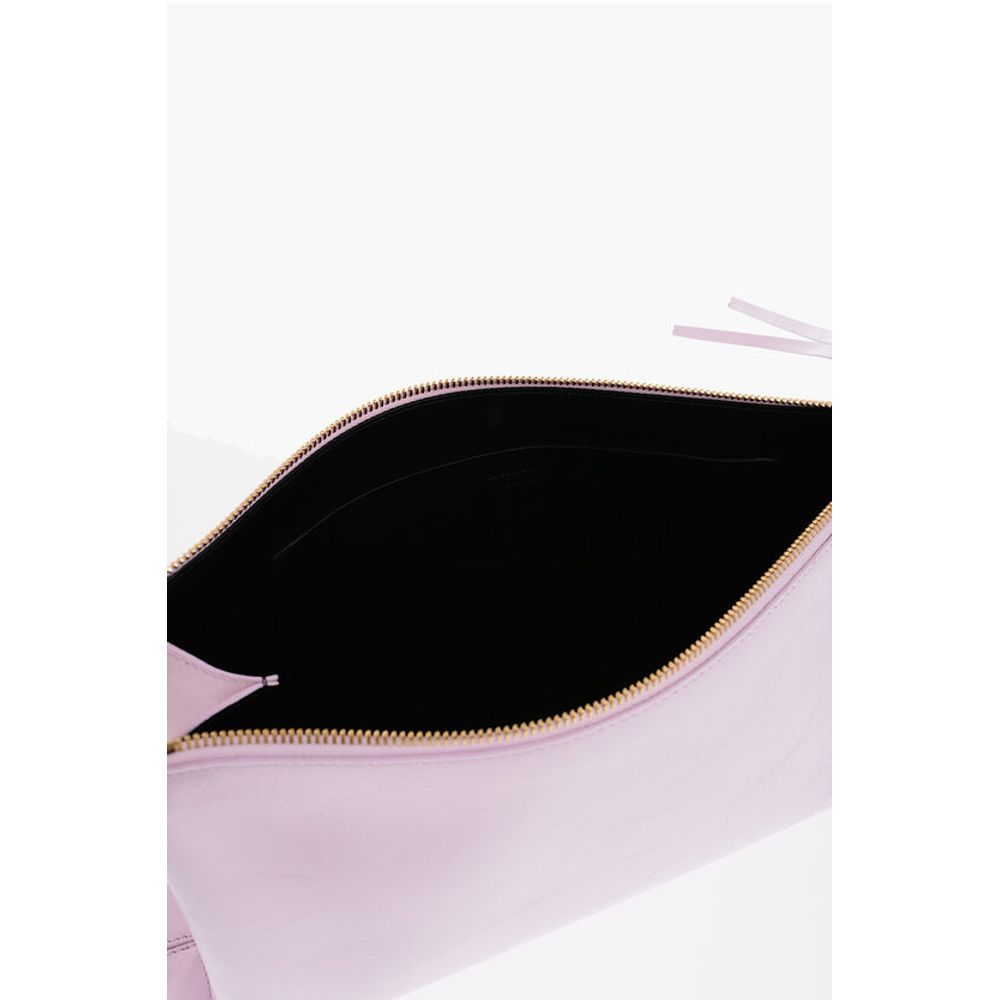 Jil Sander Craquelé Leather Clutch with Zip Closure