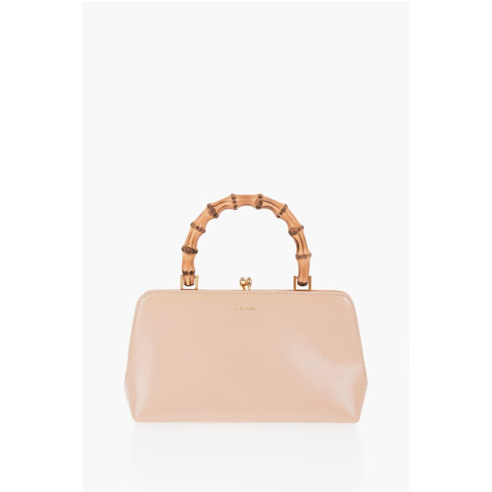 Jil Sander Bamboo Handle Leather Handbag with Clip Clap Closure
