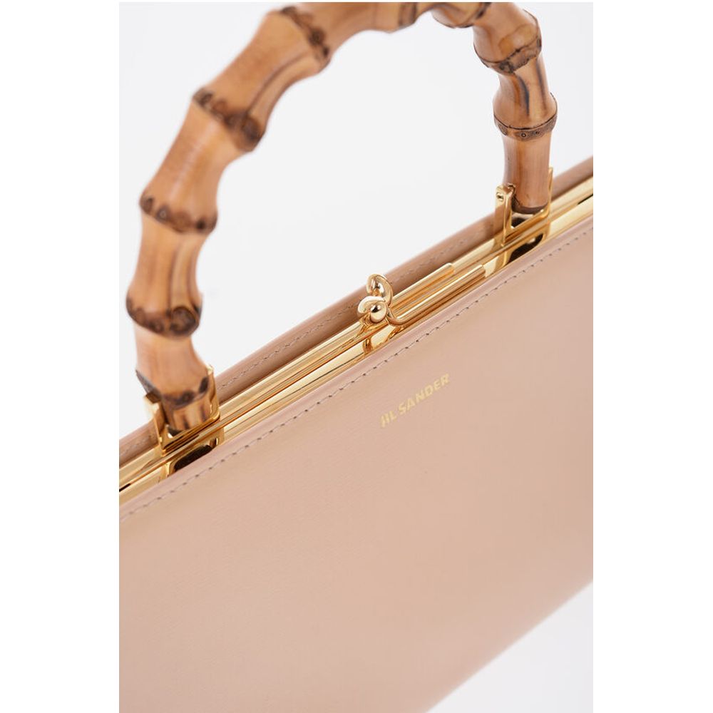 Jil Sander Bamboo Handle Leather Handbag with Clip Clap Closure