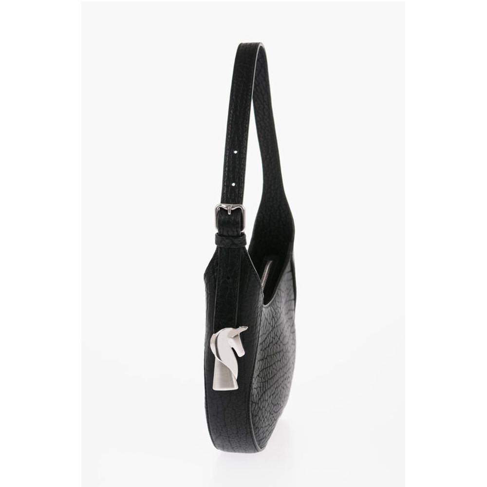 Burberry Textured Leather CHESS BAGUETTE Shoulder Bag with Silver-Ton