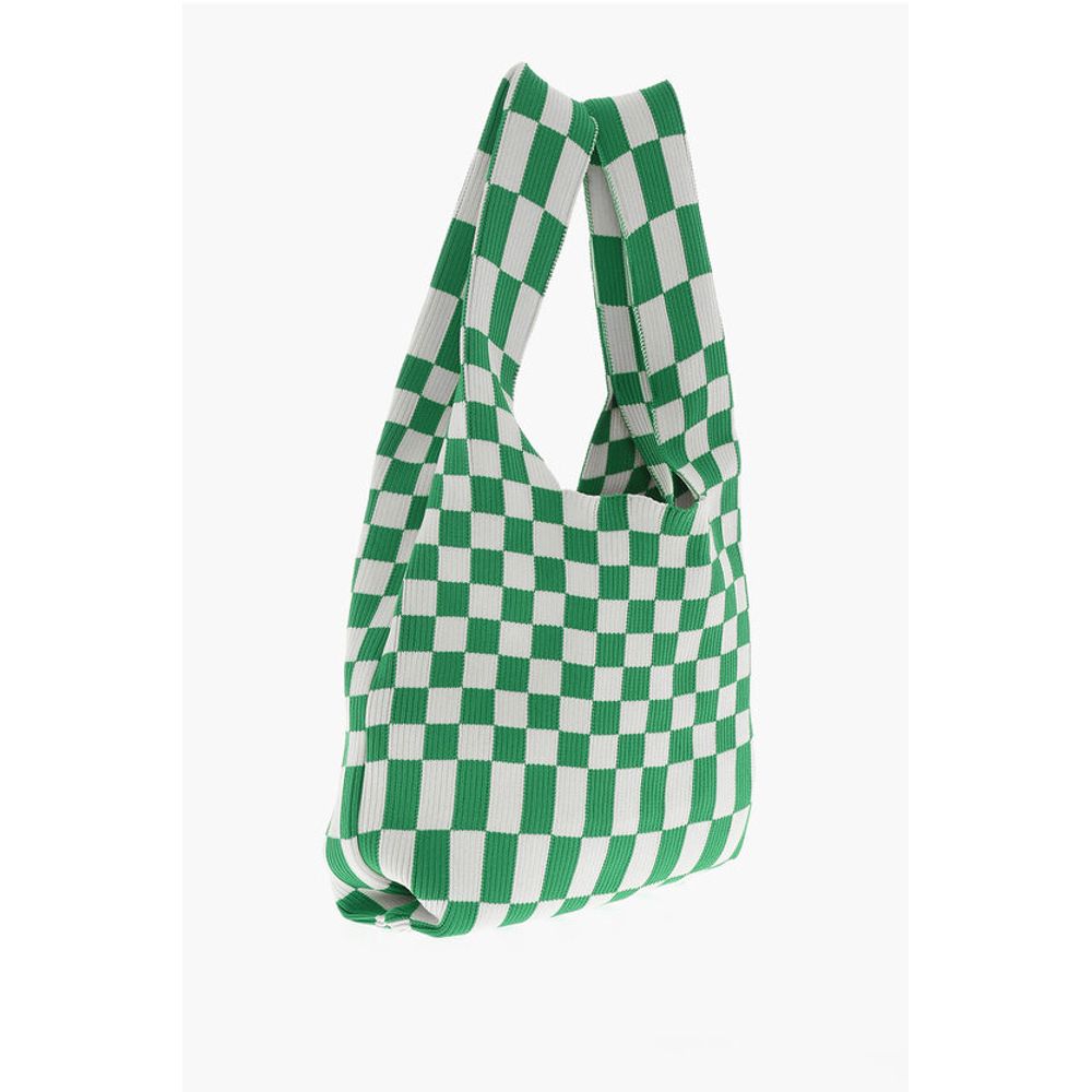 Last Frame Two-Tone Checked Knitted Tote Bag