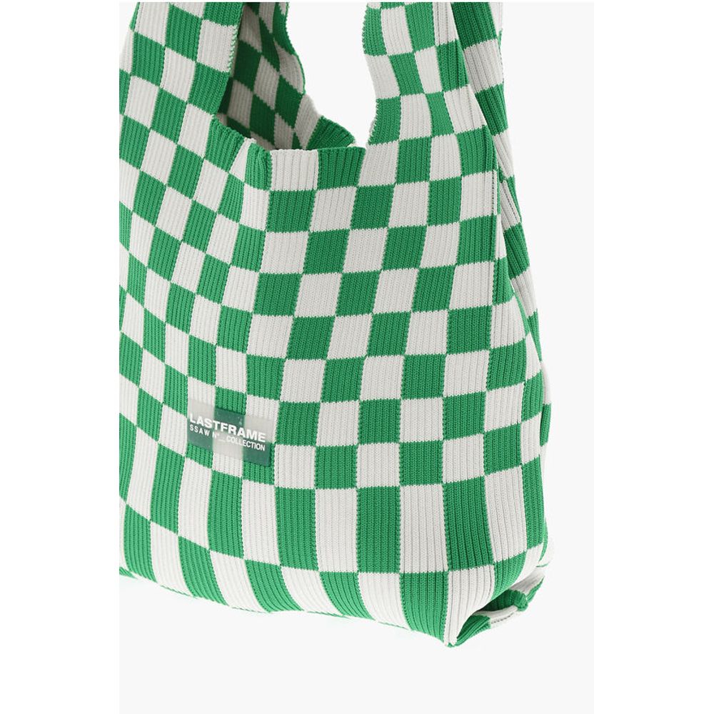 Last Frame Two-Tone Checked Knitted Tote Bag