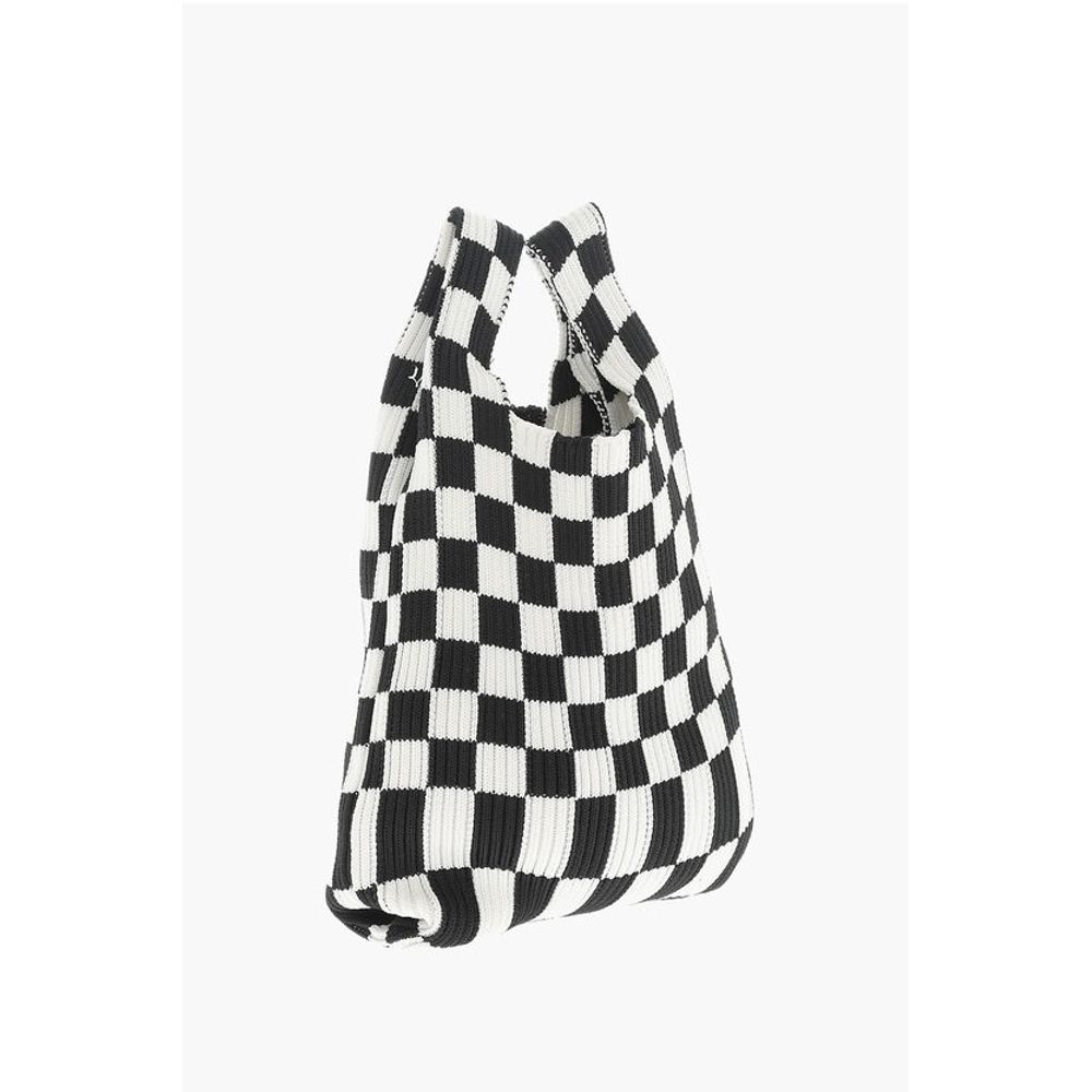 Last Frame Knitted Checked Mini Tote Bag with Faux Leather Shoulder Str