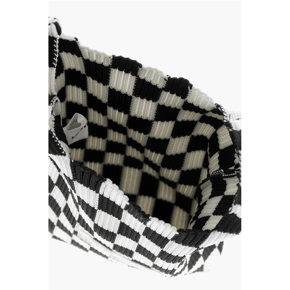 Last Frame Knitted Checked Mini Tote Bag with Faux Leather Shoulder Str