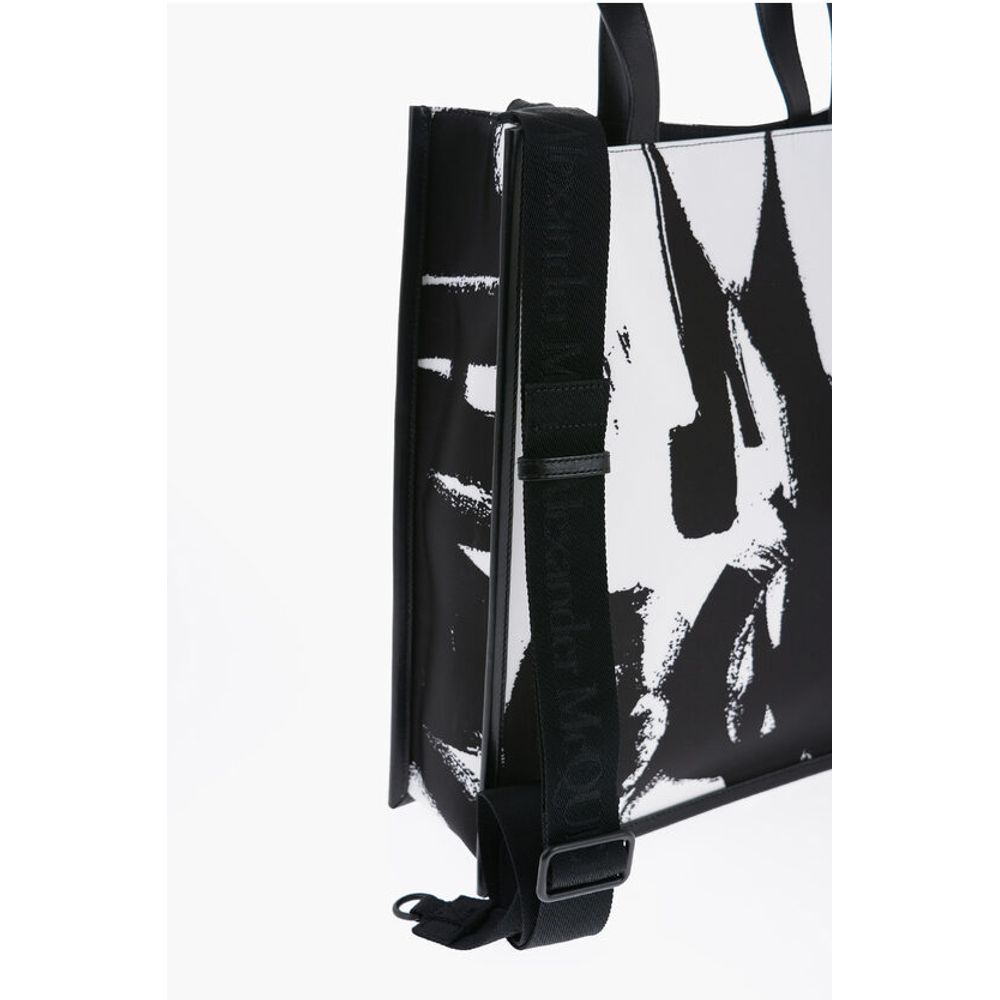 Alexander McQueen Logoed Fabric Tote Bag with Leather Detail