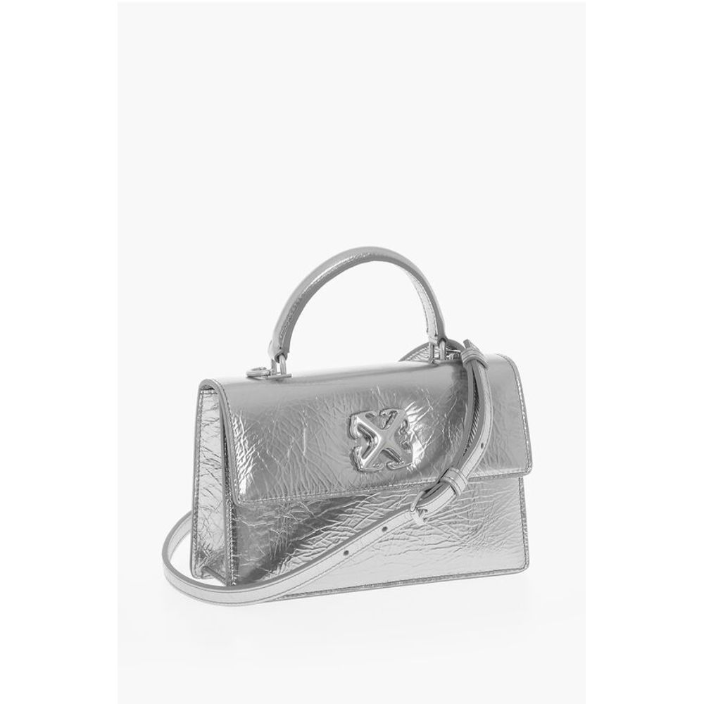 Off-White Metallic Leather Handbag with Removable Shoulder Strap