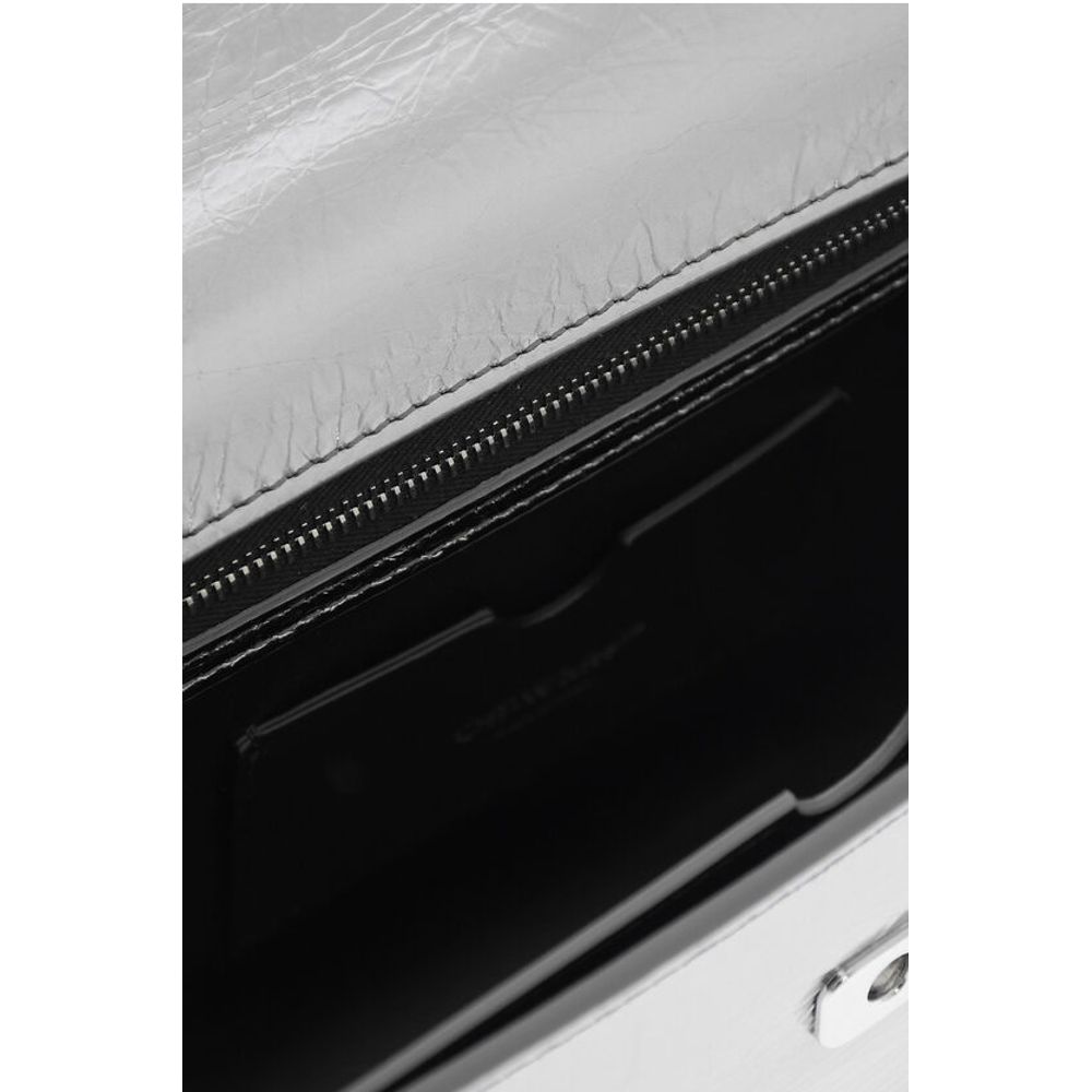 Off-White Metallic Leather Handbag with Removable Shoulder Strap
