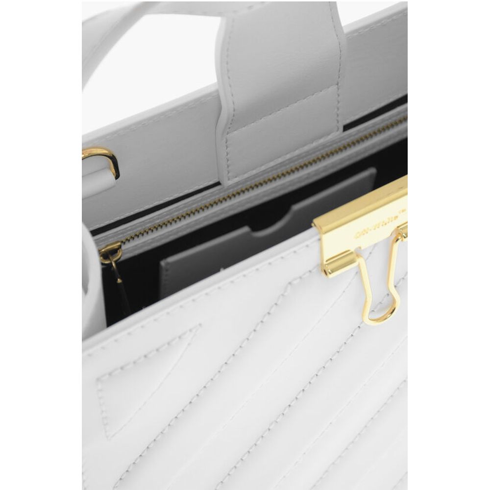 Off-White Leather CROSS Tote Bag with Golden Details