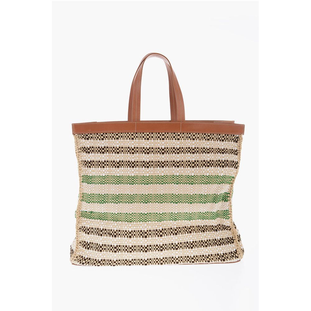Jil Sander Raffia Tote Bag With Leather Details
