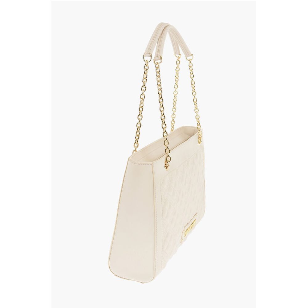 Moschino LOVE Quilted Faux Leather Shoulder Bag with Golden Logo