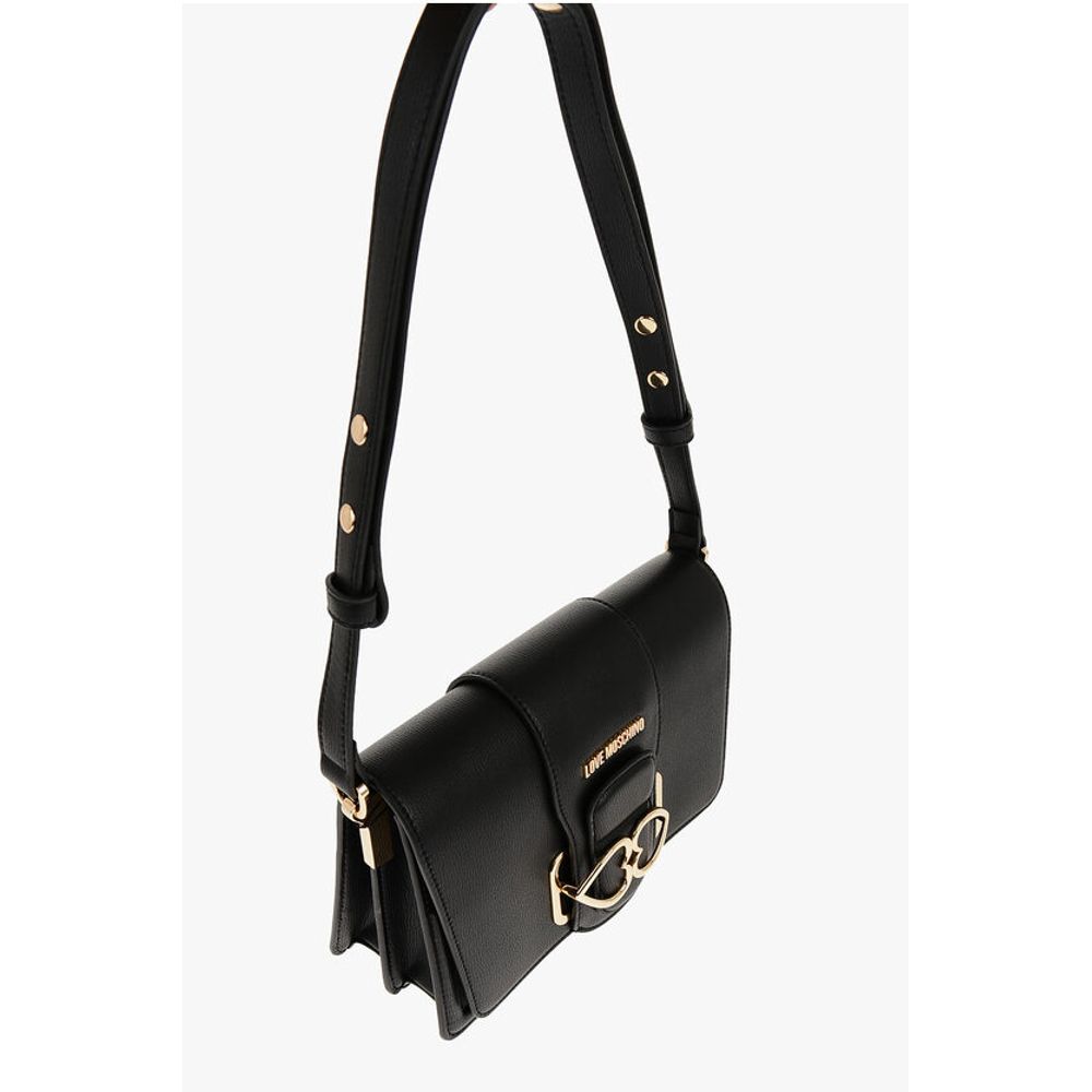 Moschino LOVE Faux Leather LOVE BRIDGE Shoulder Bag with Double Heart