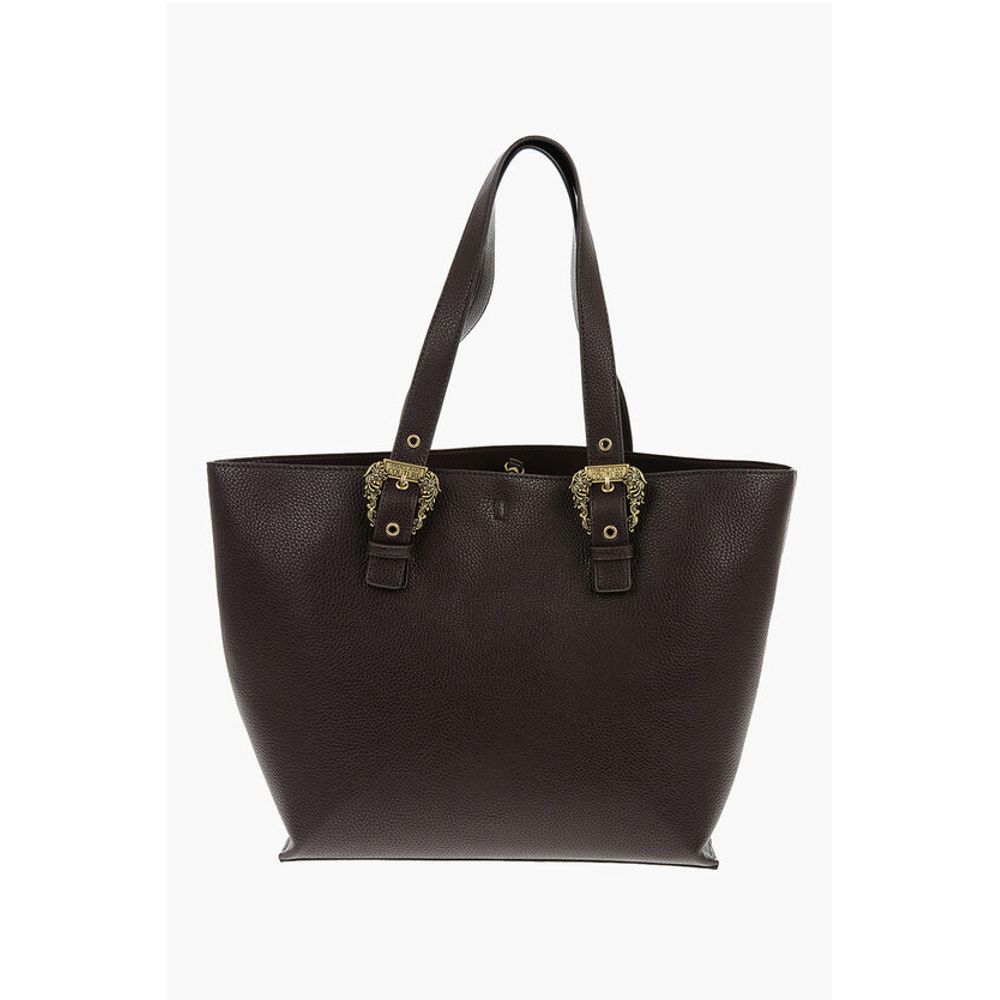 Versace JEANS COUTURE Textured Faux Leather Tote Bag with Golden Buc
