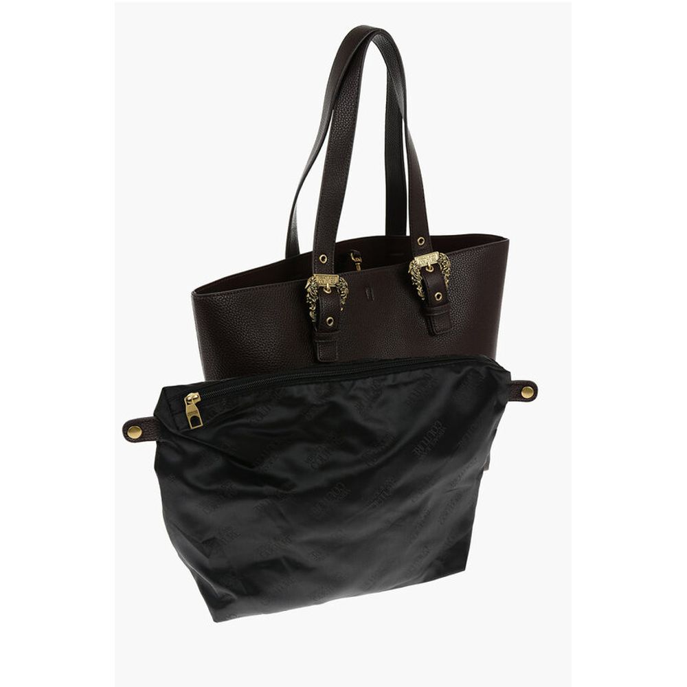 Versace JEANS COUTURE Textured Faux Leather Tote Bag with Golden Buc