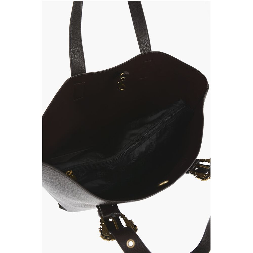 Versace JEANS COUTURE Textured Faux Leather Tote Bag with Golden Buc