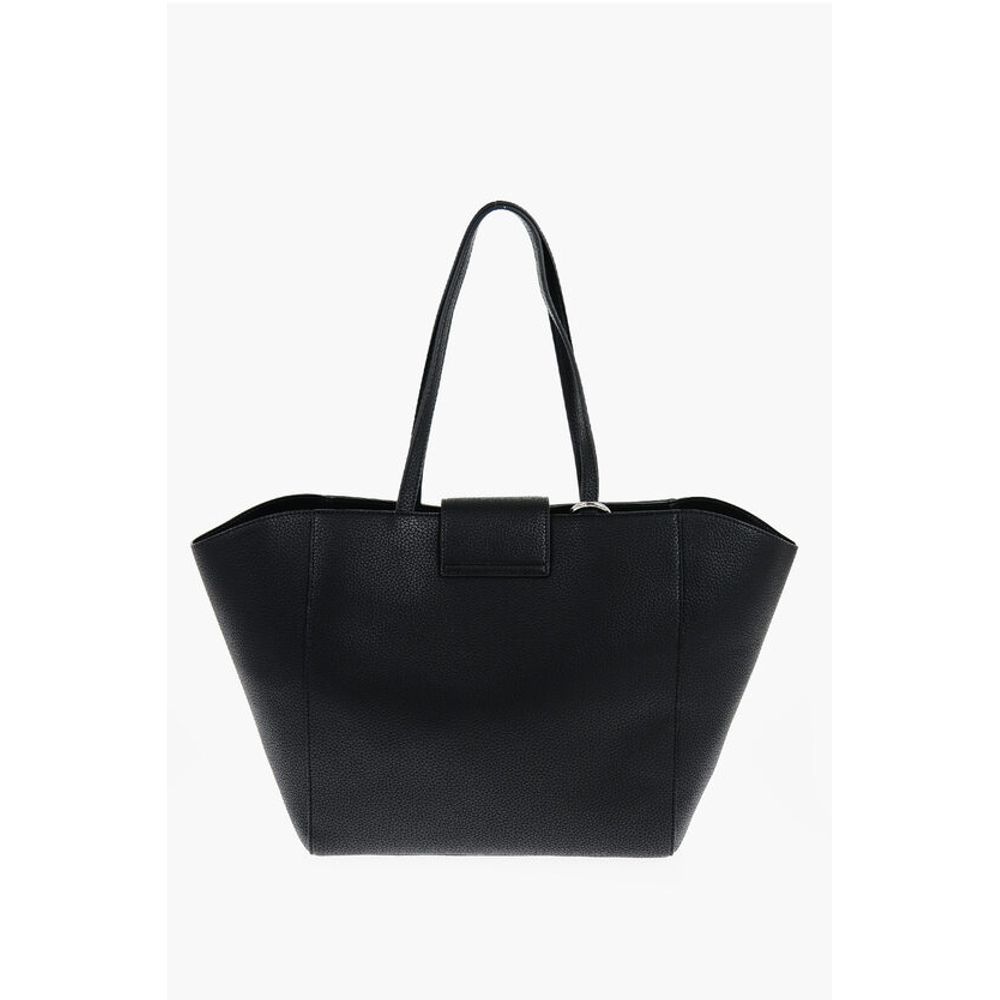 Versace JEANS COUTURE Textured Faux Leather Tote Bag with Silver-Ton