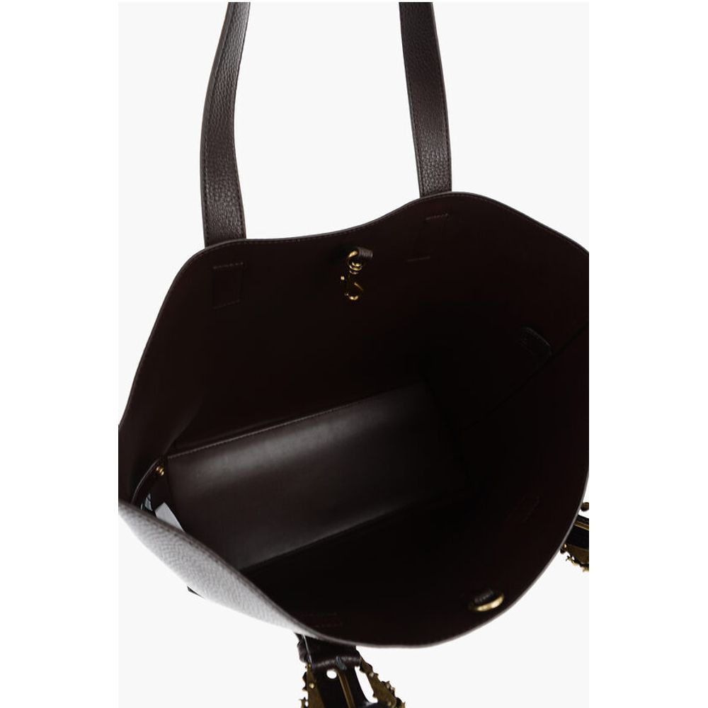 Versace JEANS COUTURE Textured Faux Leather Tote Bag with Golden Buc