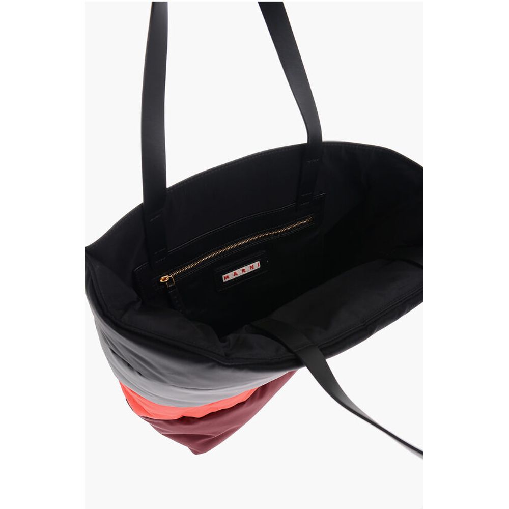 Marni Color Block Leather and Fabric Tote Bag