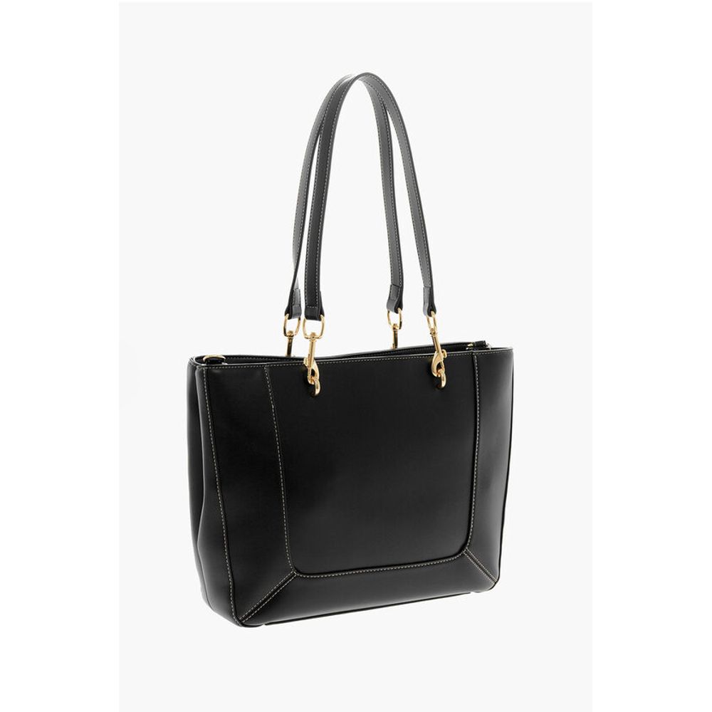 Moschino LOVE Faux Leather Tote Bag with Visible Stitching