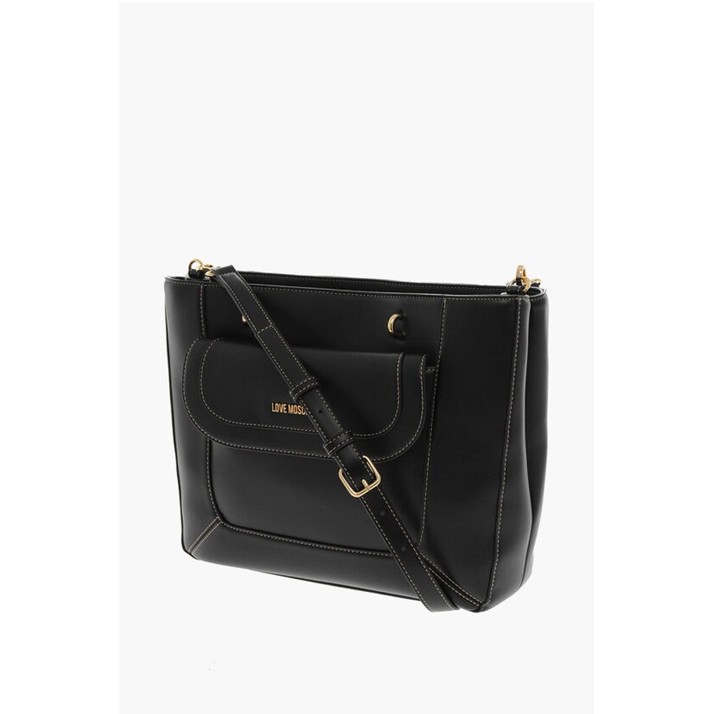 Moschino LOVE Faux Leather Tote Bag with Visible Stitching