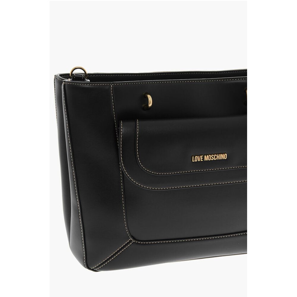 Moschino LOVE Faux Leather Tote Bag with Visible Stitching
