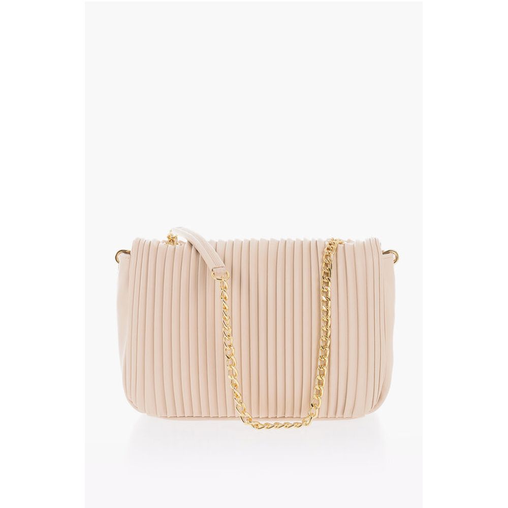 Moschino LOVE Pleated Faux Leather Shoulder Bag with Golden Chain