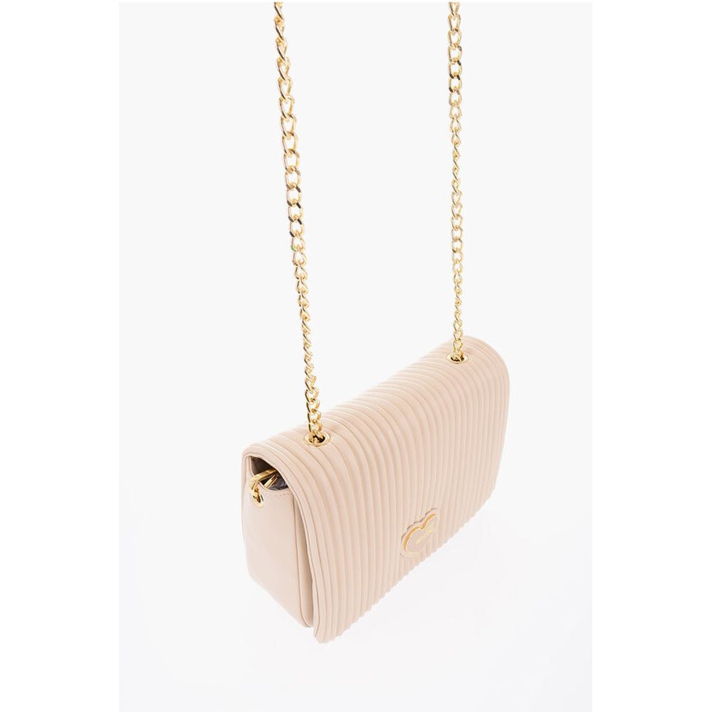Moschino LOVE Pleated Faux Leather Shoulder Bag with Golden Chain