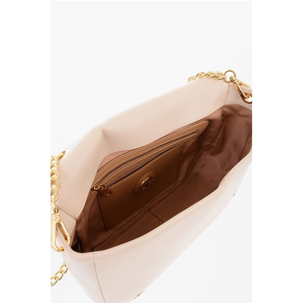 Moschino LOVE Pleated Faux Leather Shoulder Bag with Golden Chain