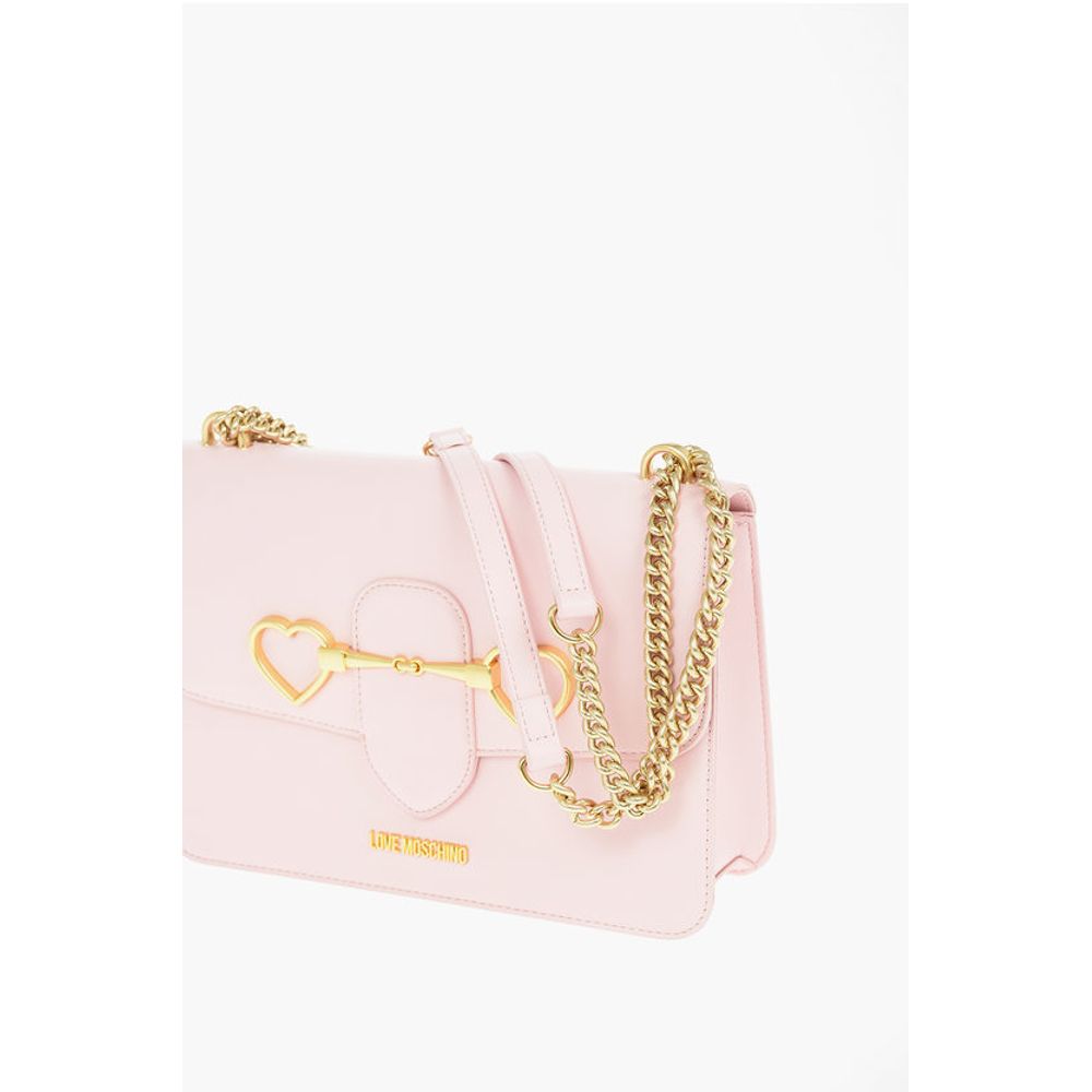 Moschino LOVE Golden Clamp Faux Leather Shoulder Bag