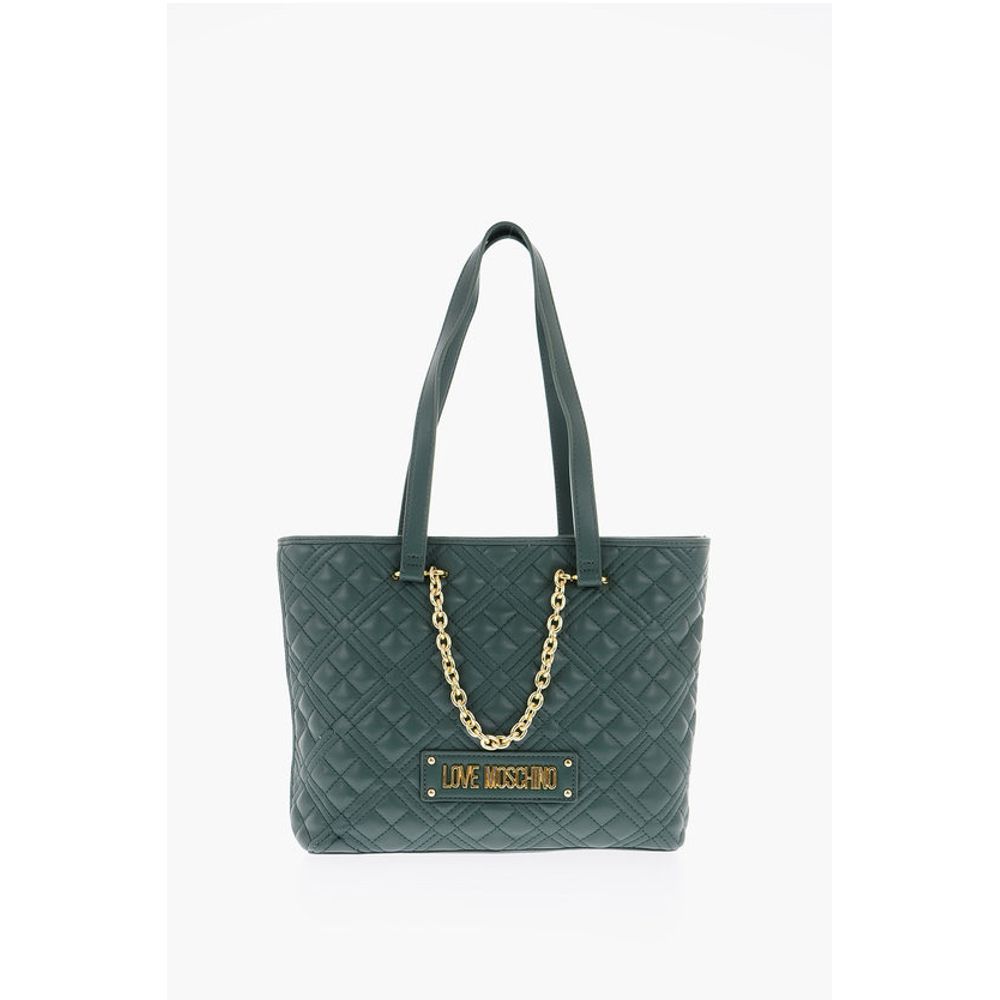 Moschino LOVE Faux Leather Quilted Tote Bag with Golden Details