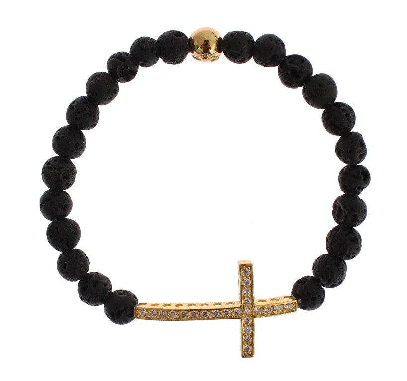 Nialaya Elegant Gold & Black Lava Stone Bracelet - PER.FASHION