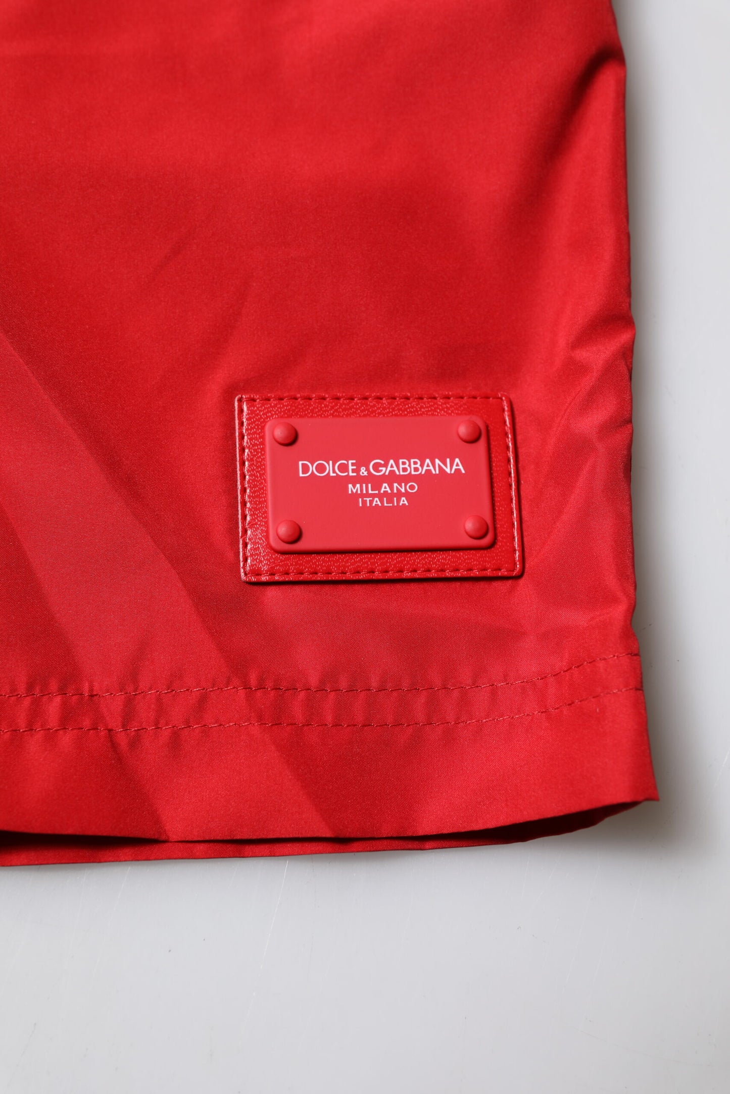 Dolce & Gabbana Red DG Logo Plaque Beachwear Shorts Swimwear