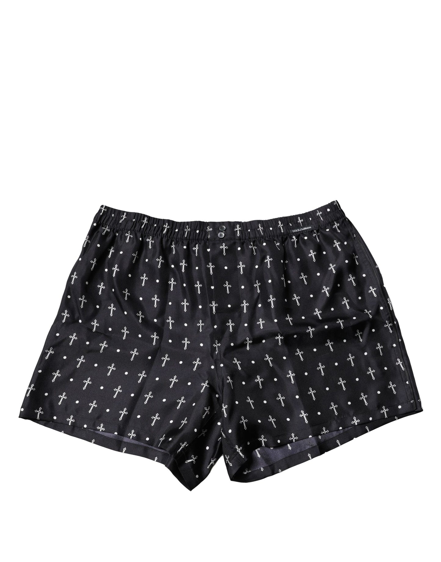 Dolce & Gabbana Black Silk Printed Beachwear Shorts Swimwear