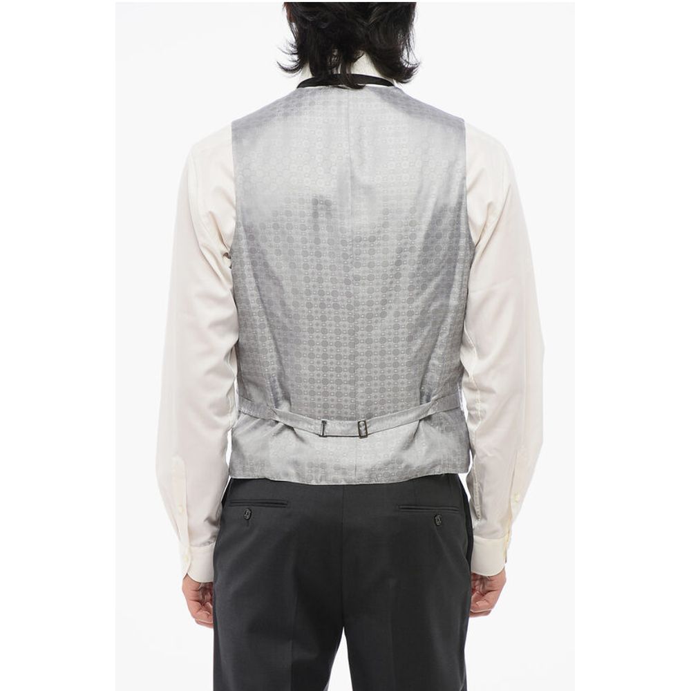 Corneliani Embroidered 4 Buttons ACADEMY Silk Vest With Jetted Pockets