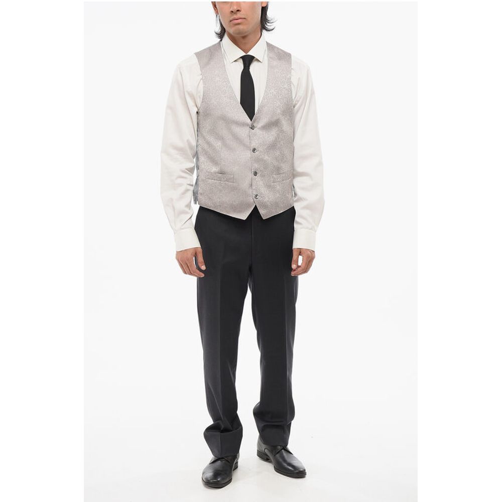 Corneliani Embroidered 4 Buttons ACADEMY Silk Vest With Jetted Pockets