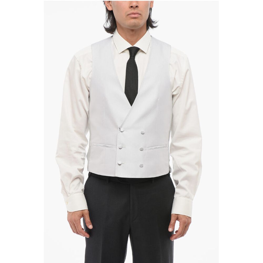 Corneliani CODE Double Breasted Silk Blend Vest With Jetted Pockets