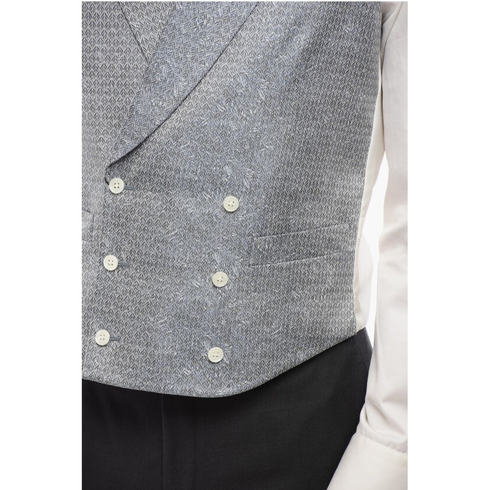 Corneliani CODE Double Breasted Patterned Silk Blend Vest With Peak Lap