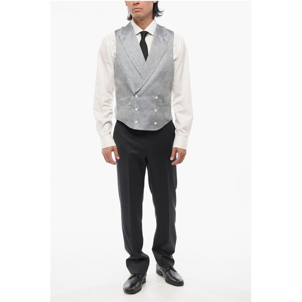 Corneliani CODE Double Breasted Patterned Silk Blend Vest With Peak Lap