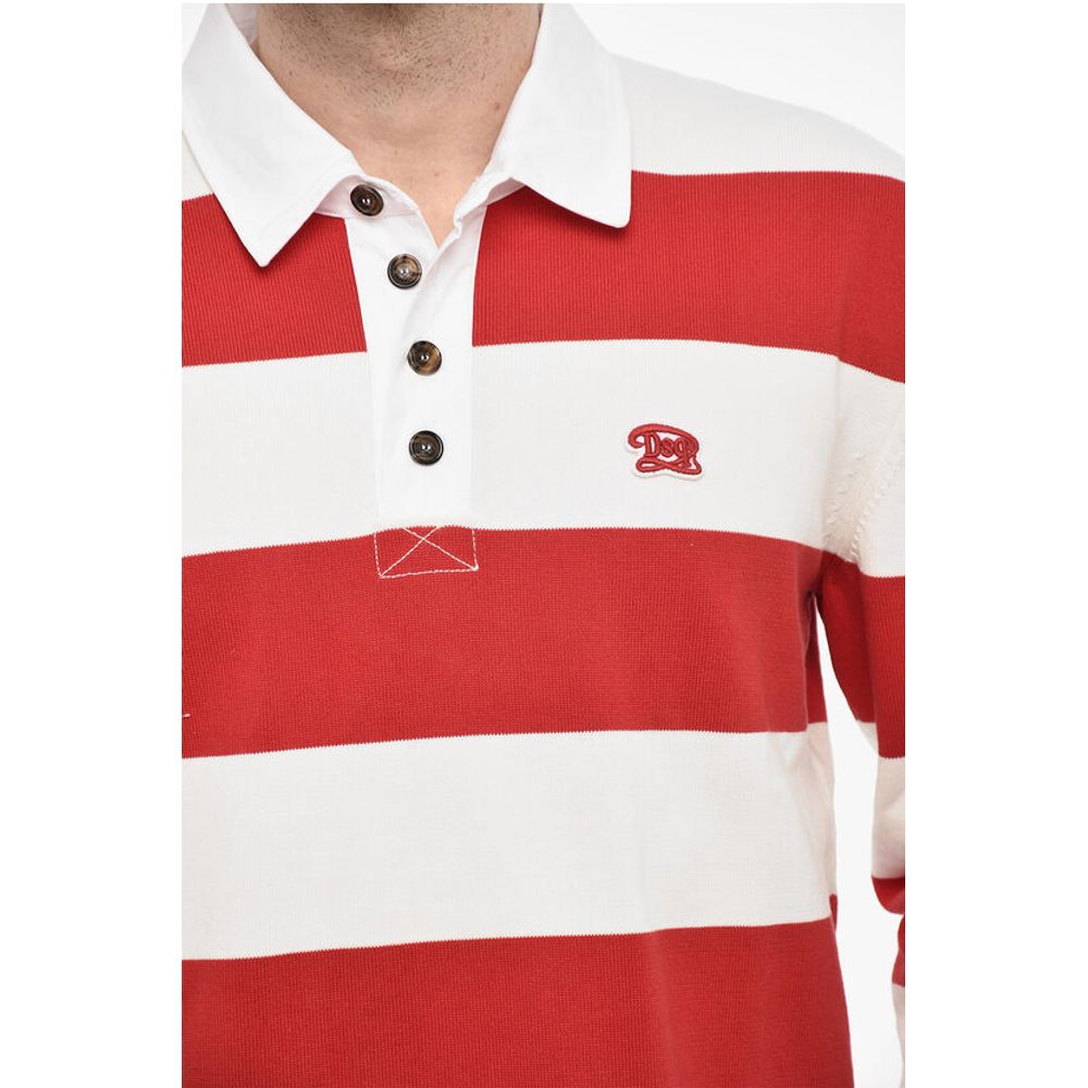 Dsquared² Striped Cotton Sweater with Polo Neck